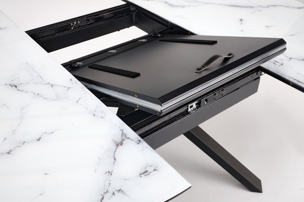 Изображение товара Обеденный стол Halmar Vertigo 130-180x130x76 (белый мрамор/черный)