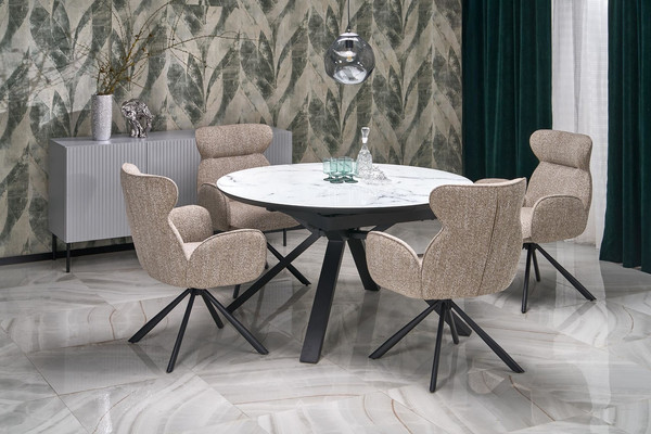 Изображение товара Обеденный стол Halmar Vertigo 130-180x130x76 (белый мрамор/черный)