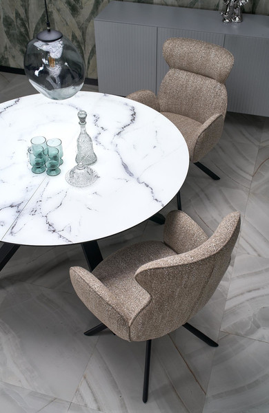 Изображение товара Обеденный стол Halmar Vertigo 130-180x130x76 (белый мрамор/черный)