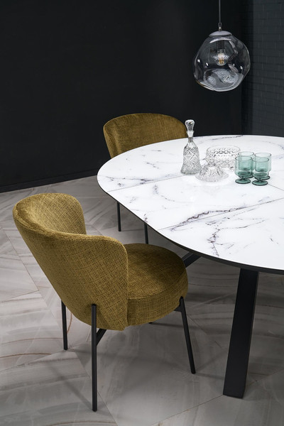 Изображение товара Обеденный стол Halmar Vertigo 130-180x130x76 (белый мрамор/черный)