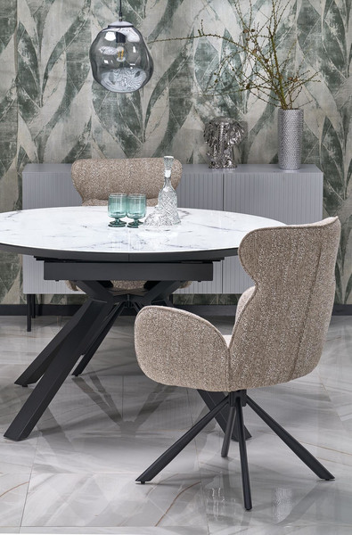 Изображение товара Обеденный стол Halmar Vertigo 130-180x130x76 (белый мрамор/черный)