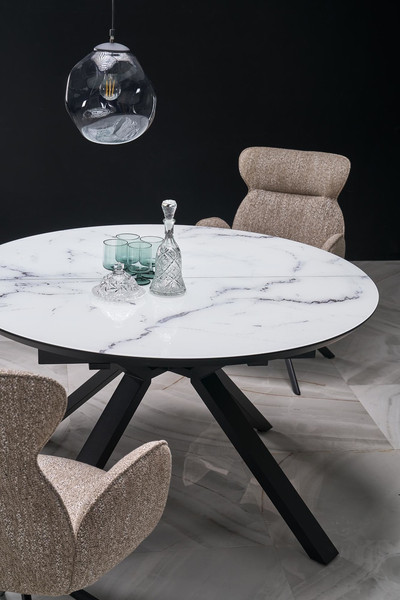 Изображение товара Обеденный стол Halmar Vertigo 130-180x130x76 (белый мрамор/черный)