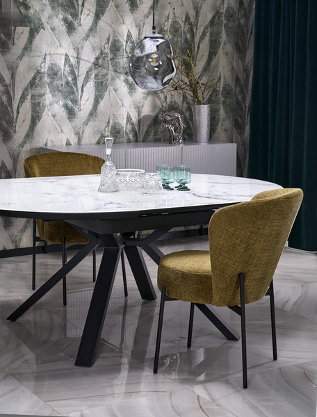 Изображение товара Обеденный стол Halmar Vertigo 130-180x130x76 (белый мрамор/черный)