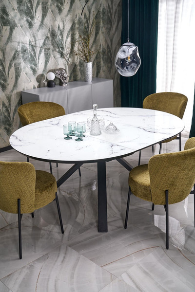 Изображение товара Обеденный стол Halmar Vertigo 130-180x130x76 (белый мрамор/черный)