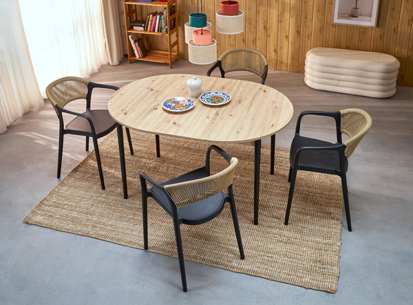 Изображение товара Обеденный стол Halmar Pivot 102-142x102x75 (дуб артизан/черный)