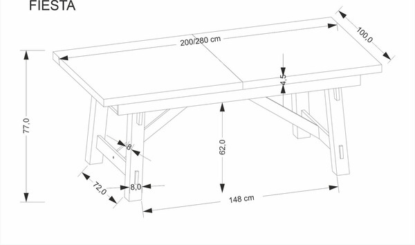 Изображение товара Обеденный стол Halmar Fiesta 200-280x100x77 (дуб натуральный/черный)