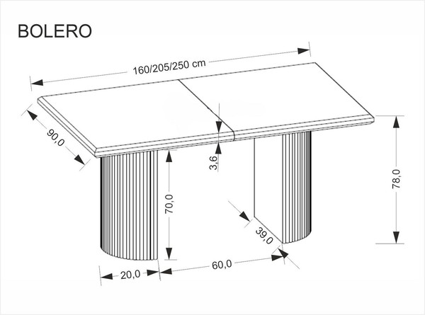 Изображение товара Обеденный стол Halmar Bolero 160-250x90x76 (черный дуб/черный)