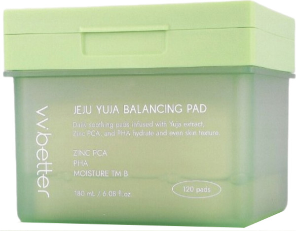 Изображение товара Пэд для лица VVbetter PCA, PHA, Moisture TM B / Jeju Yuja Balancing Pad с цинком (120шт)