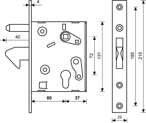 Изображение товара Замок врезной БУЛАТ ЗВ4-1К.60.72.25.04 (хром, для откатных ворот)