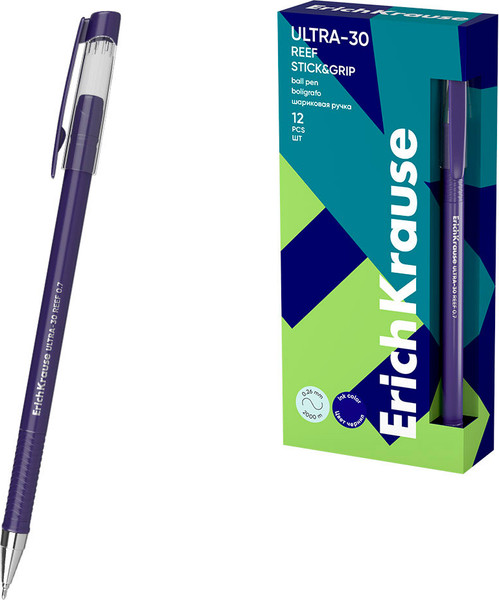Изображение товара Ручка шариковая Erich Krause Ultra-30 Stick&Grip Reef 0.7 Super Glide Technology / 63113 (синий)