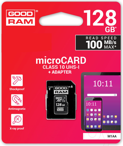 Изображение товара Карта памяти Goodram microSD UHS-I Class 10 128GB + адаптер (M1AA-1280R12)