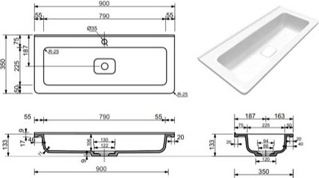 Изображение товара Умывальник Symbolite Каре Люкс Мини 90х35