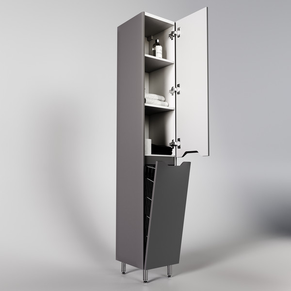 Изображение товара Шкаф-пенал для ванной Symbolite Марелла Люкс Plus с корзиной (серый)