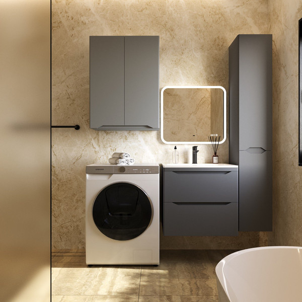 Изображение товара Шкаф-пенал для ванной Symbolite Марелла Люкс Plus с корзиной (серый)