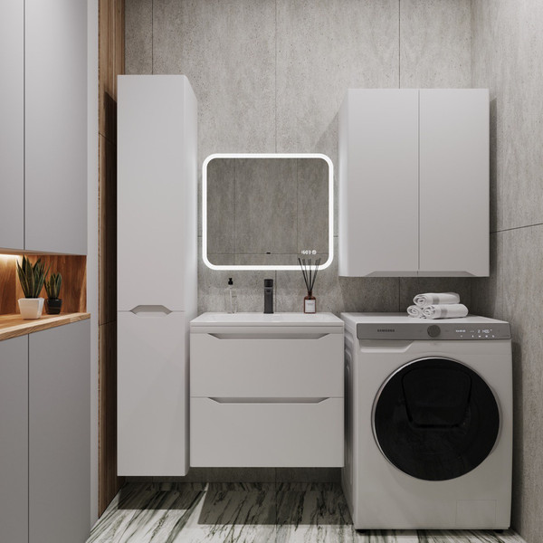 Изображение товара Шкаф-пенал для ванной Symbolite Марелла Люкс Plus с корзиной (белый матовый)