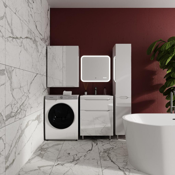 Изображение товара Шкаф-пенал для ванной Symbolite Марелла Люкс Plus с корзиной (белый глянец)