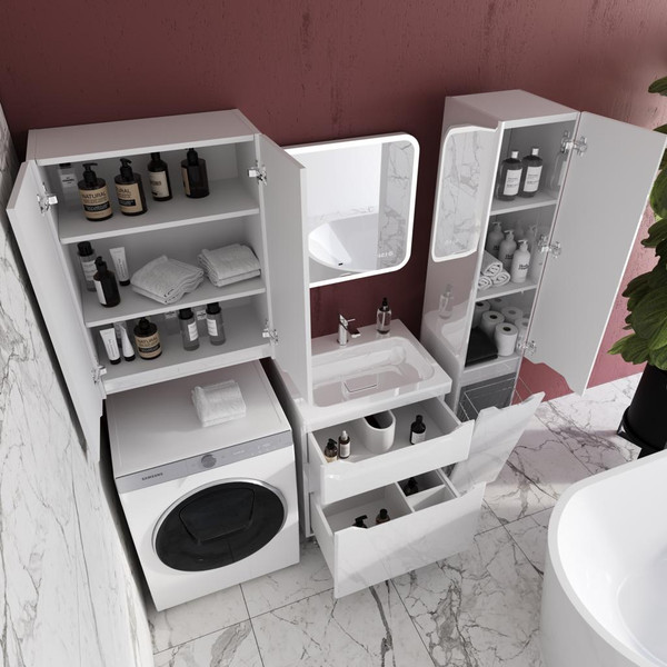 Изображение товара Шкаф-пенал для ванной Symbolite Марелла Люкс Plus с корзиной (белый глянец)