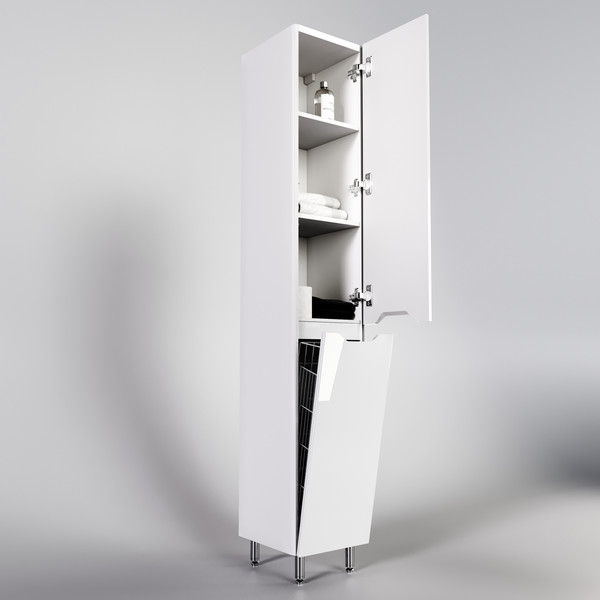 Изображение товара Шкаф-пенал для ванной Symbolite Марелла Люкс Plus с корзиной (белый глянец)