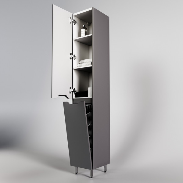 Изображение товара Шкаф-пенал для ванной Symbolite Марелла L Люкс Plus с корзиной (серый)