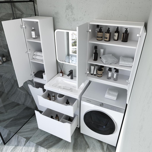 Изображение товара Шкаф-пенал для ванной Symbolite Марелла L Люкс Plus с корзиной (белый матовый)