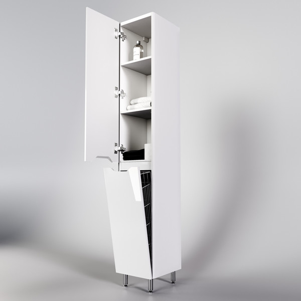 Изображение товара Шкаф-пенал для ванной Symbolite Марелла L Люкс Plus с корзиной (белый глянец)