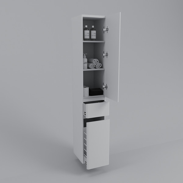 Изображение товара Шкаф-пенал для ванной Symbolite Атлантика 35 Люкс Plus с корзиной (белый)