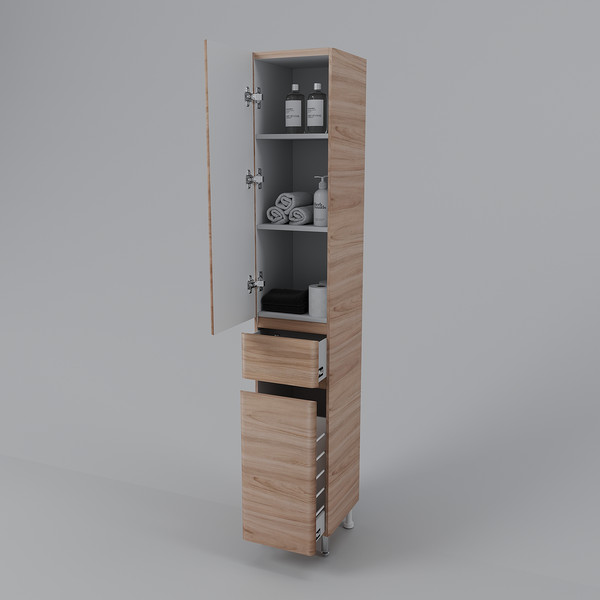 Изображение товара Шкаф-пенал для ванной Symbolite Атлантика 35 L Люкс Plus с корзиной (ясень перламутр)