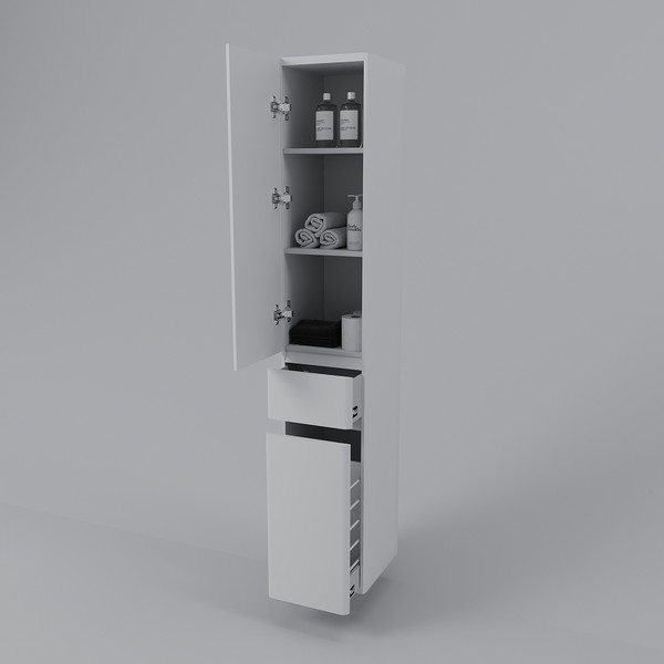 Изображение товара Шкаф-пенал для ванной Symbolite Атлантика 35 L Люкс Plus с корзиной (белый)