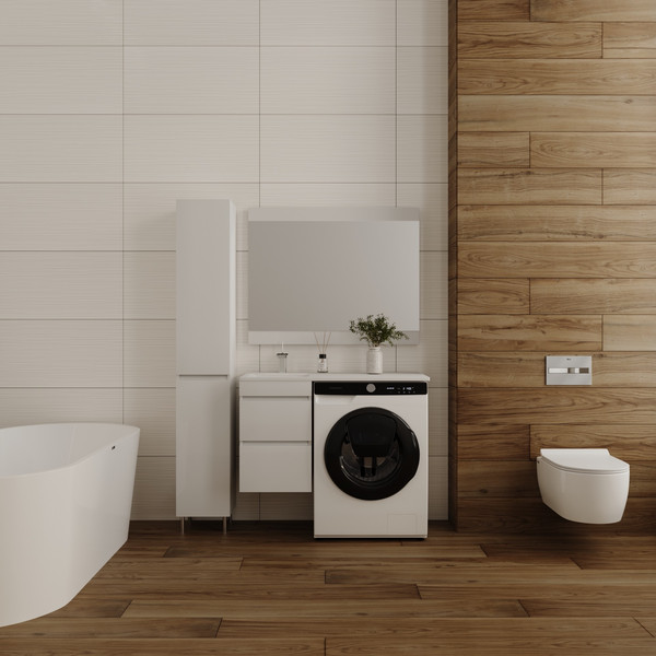 Изображение товара Шкаф-пенал для ванной Symbolite Даллас Люкс Plus с корзиной (белый)