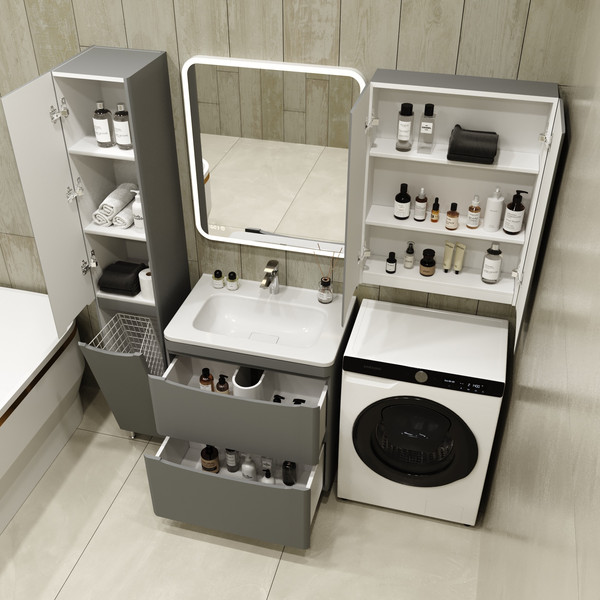 Изображение товара Тумба под умывальник Symbolite Бергамо мини 70 Люкс Plus 2 ящика (серый)