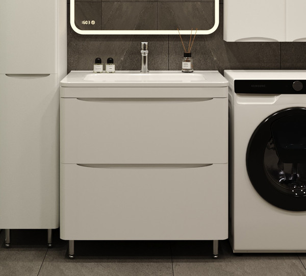 Изображение товара Тумба под умывальник Symbolite Бергамо мини 80 Люкс Plus 2 ящика (белый)