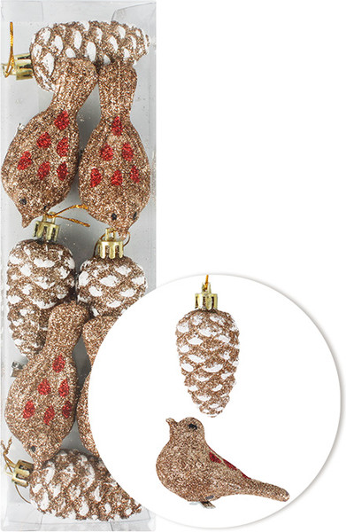 Изображение товара Набор елочных игрушек Darvish Шишка с зажимом Птичка / DV-C-145 (8шт)