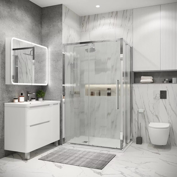 Изображение товара Душевая стенка Grossman Cosmo 100х195 / 200.K33.02.100.10.02 (хром/стекло шиншилла)