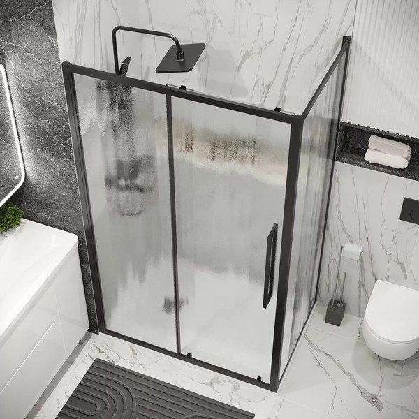 Изображение товара Душевая стенка Grossman Cosmo 100х195 / 200.K33.02.100.21.02 (черный матовый/стекло шиншилла)