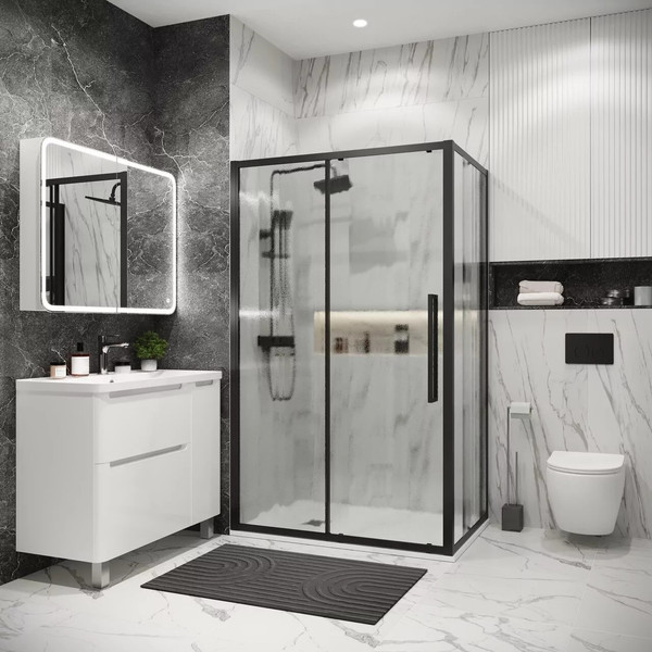 Изображение товара Душевая стенка Grossman Cosmo 100х195 / 200.K33.02.100.21.02 (черный матовый/стекло шиншилла)