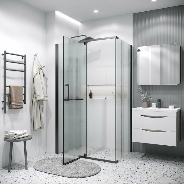 Изображение товара Душевая стенка Grossman Pragma 100х195 / 200.K33.03.100.21.02 (черный матовый/стекло шиншилла)