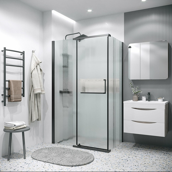 Изображение товара Душевая стенка Grossman Pragma 100х195 / 200.K33.03.100.21.02 (черный матовый/стекло шиншилла)