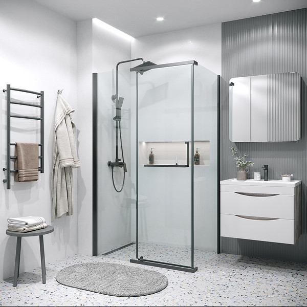 Изображение товара Душевая стенка Grossman Pragma 100х195 / 200.K33.03.100.21.00 (черный матовый/стекло прозрачное)