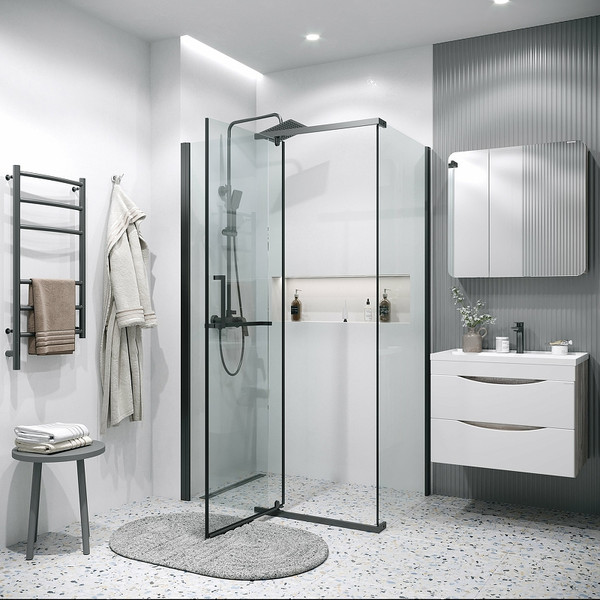 Изображение товара Душевая стенка Grossman Pragma 100х195 / 200.K33.03.100.21.00 (черный матовый/стекло прозрачное)