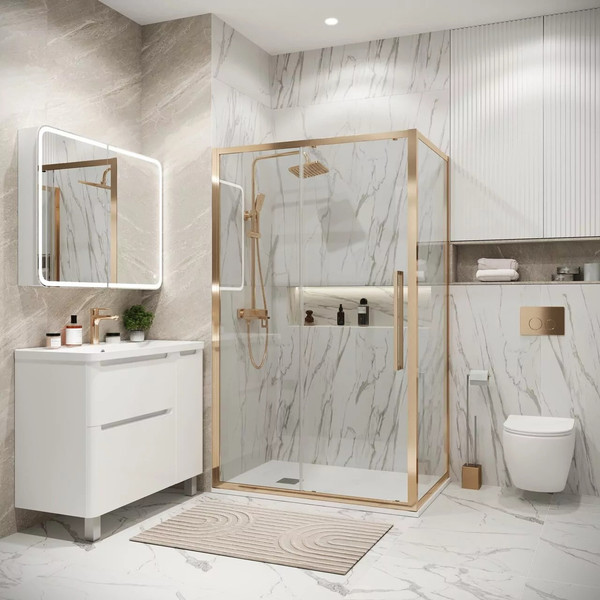 Изображение товара Душевая стенка Grossman Cosmo 100х195 / 200.K33.02.100.32.00 (золото сатин/стекло прозрачное)