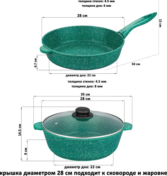 Изображение товара Набор кухонной посуды Elan Gallery Гармония Вкуса / 120601+5 (изумрудный)