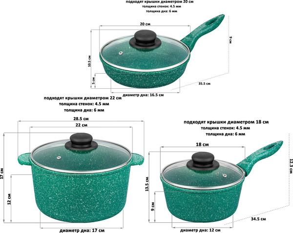 Изображение товара Набор кухонной посуды Elan Gallery Гармония Вкуса / 120601+5 (изумрудный)