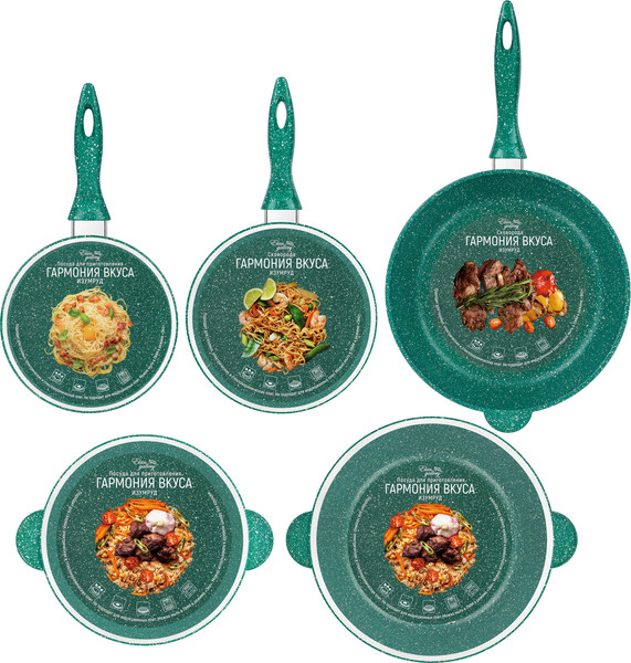 Изображение товара Набор кухонной посуды Elan Gallery Гармония Вкуса / 120601+5 (изумрудный)