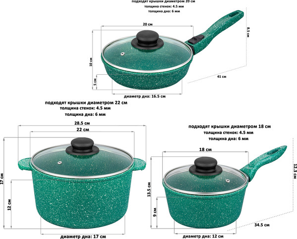 Изображение товара Набор кухонной посуды Elan Gallery Гармония Вкуса / 120614+5 (изумрудный)