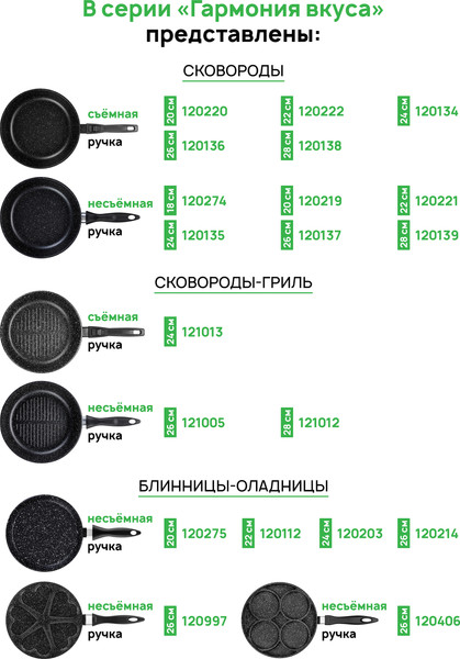 Изображение товара Набор сковородок Elan Gallery Гармония Вкуса / 120136+2 (черный мрамор)