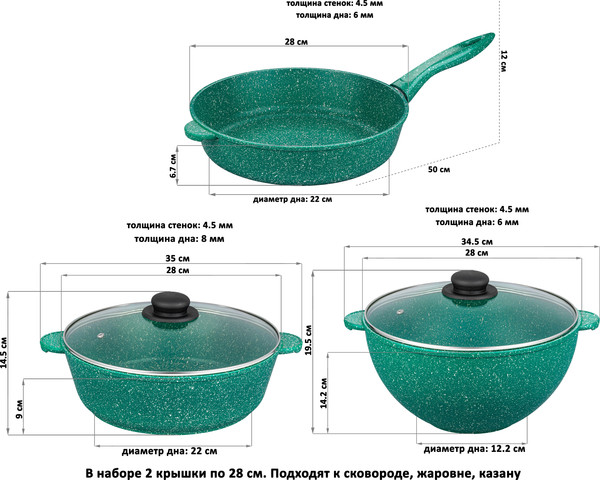 Изображение товара Набор кухонной посуды Elan Gallery 120601+7 (изумруд)