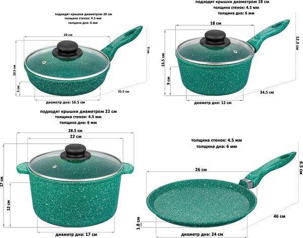 Изображение товара Набор кухонной посуды Elan Gallery 120601+7 (изумруд)