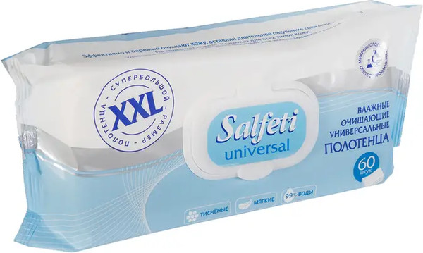 Изображение товара Влажные салфетки Salfeti Полотенца очищающие универсальные XXL (60шт)