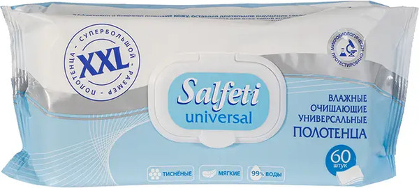 Изображение товара Влажные салфетки Salfeti Полотенца очищающие универсальные XXL (60шт)