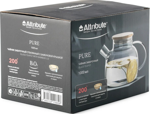 Изображение товара Заварочный чайник Attribute Pure с бамбуковой крышкой / ATT150 (1л)
